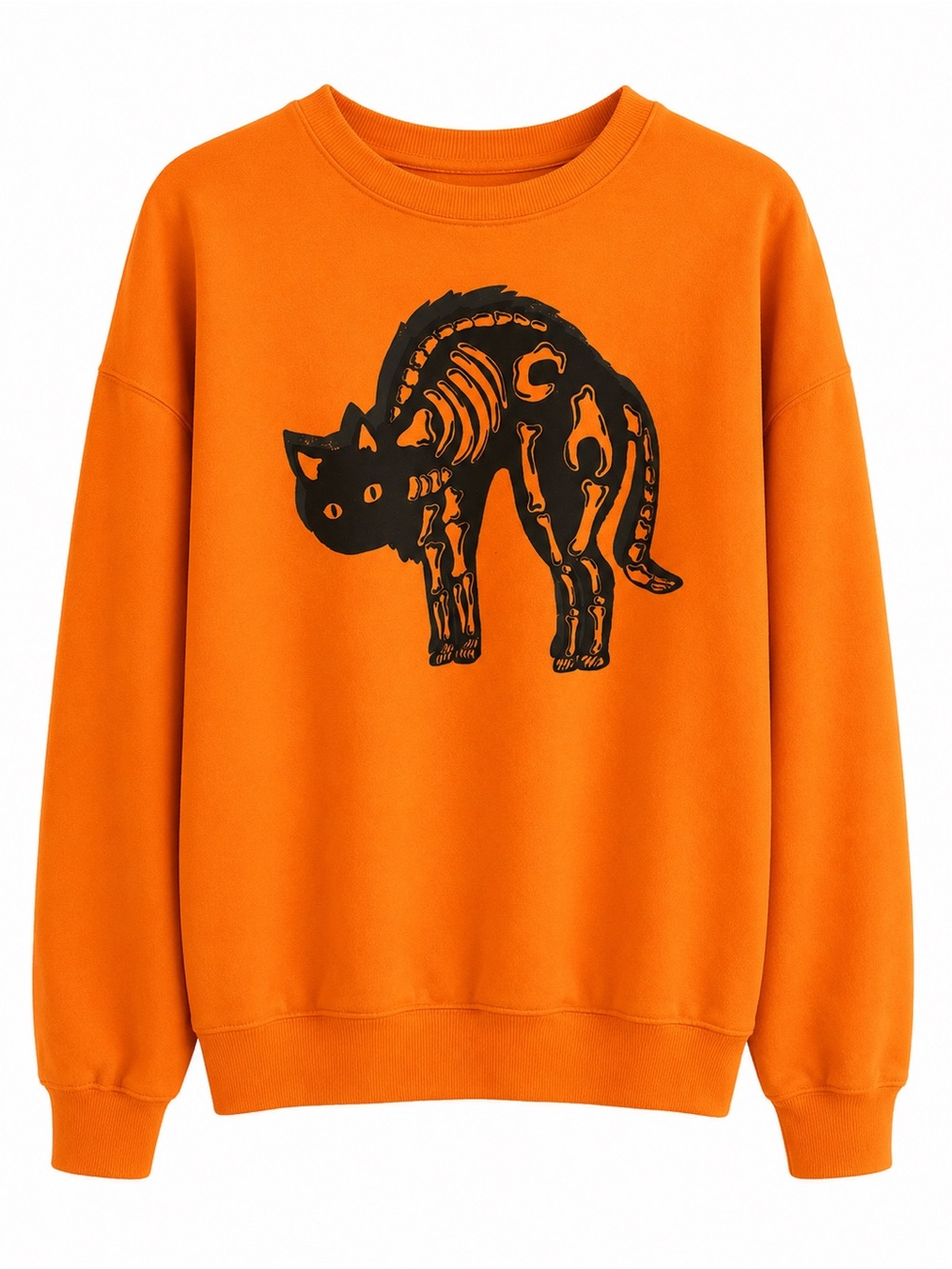 Target Orange Crewneck Sweater with Black Skeleton Cat Graphic